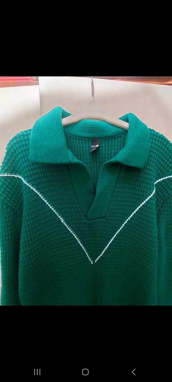 Yeşil V Yaka Örgü Kadın Kazak - Görsel 2