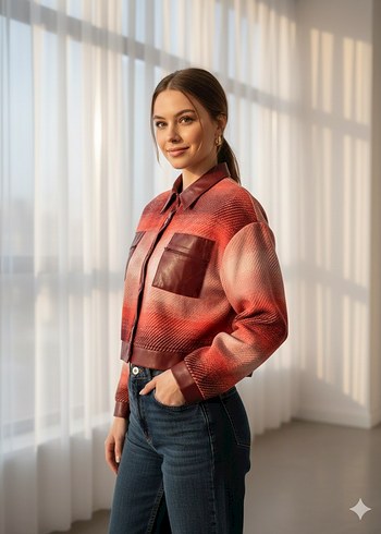 Bordo Düğmeli Tie-Dye Street Style Mini Gömlek - Görsel 2