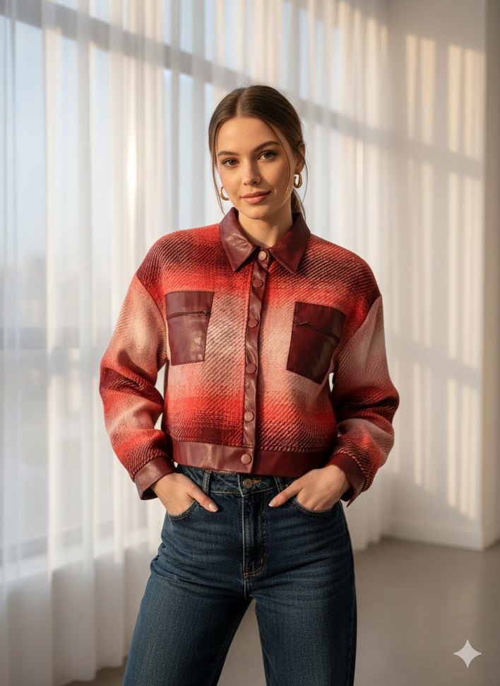 Bordo Düğmeli Tie-Dye Street Style Mini Gömlek - Görsel 3