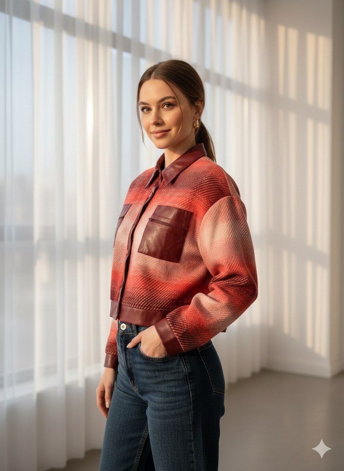 Bordo Düğmeli Tie-Dye Street Style Mini Gömlek - Görsel 2