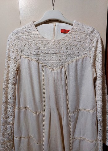 Beyaz Uzun Dantel Detaylı Bohem Elbise - Görsel 4