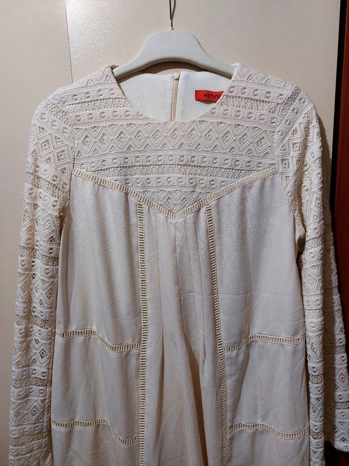 Beyaz Uzun Dantel Detaylı Bohem Elbise - Görsel 4