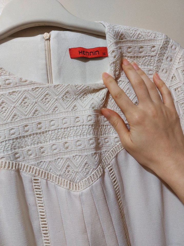 Beyaz Uzun Dantel Detaylı Bohem Elbise - Görsel 3