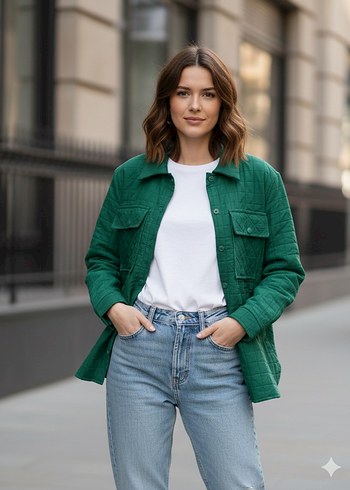 Düğmeli Yeşil Kadın Keten Ceket - Görsel 3
