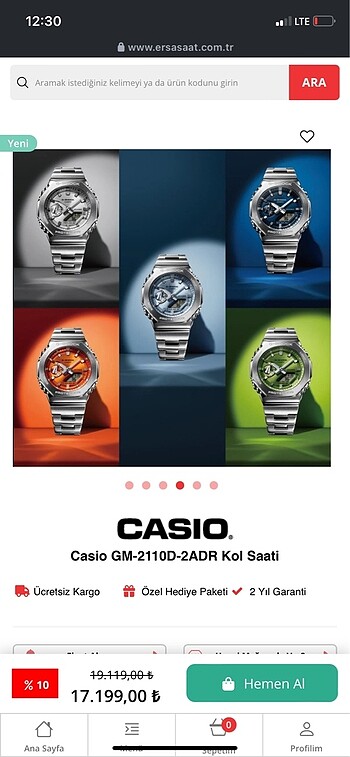  Beden gri Renk Casio G-SHOCK GM-2110D-2ADR Kol Saati