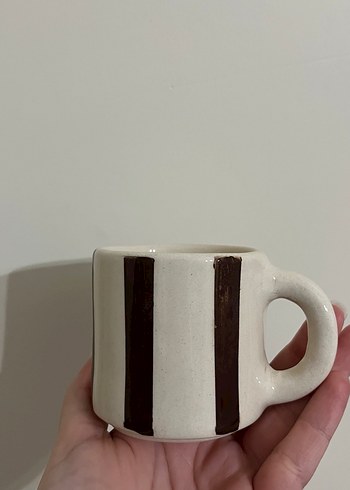 Kahverengi Çizgili el yapımı Seramik Kupa - Görsel 2