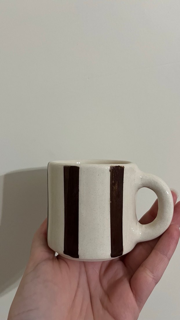 Kahverengi Çizgili el yapımı Seramik Kupa - Görsel 2