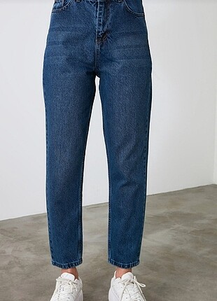 38 Beden mavi Renk Mavi yüksek bel mom jeans