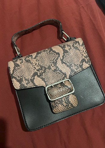 Siyah pembe  Deri Yılan Desenli Tokalı Çanta - Görsel 3