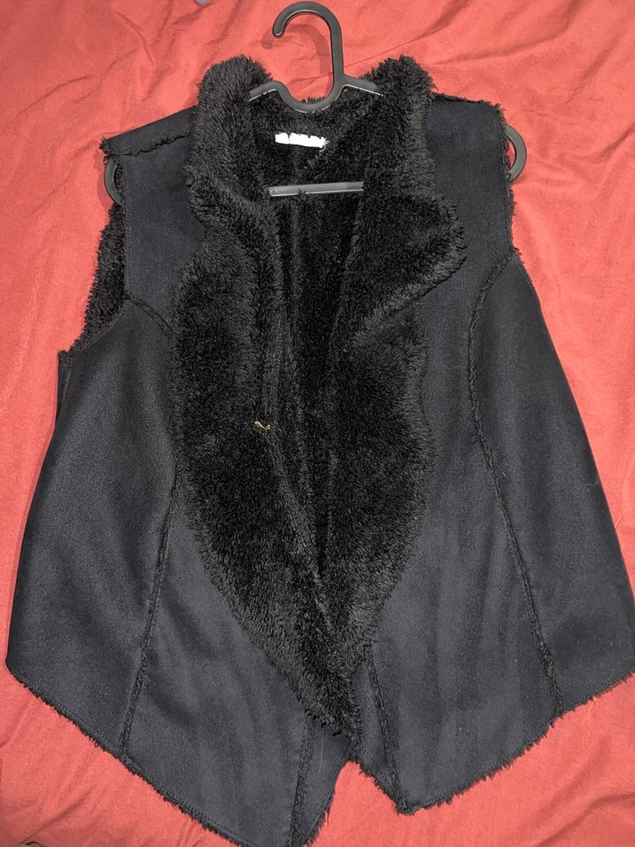 Kürk Detaylı Siyah Kadın Yelek - Görsel 2