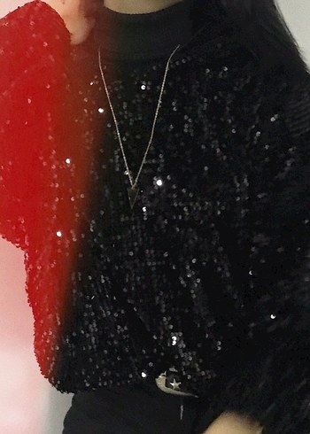 Siyah Payetli Kapüşonlu Kadın Sweatshirt - Görsel 2