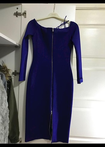 Uzun Lacivert Tek Omuz Drapeli Kadın Elbise - Görsel 2