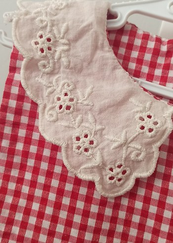 Kız Çocuk Kırmızı Nakışlı Dantelli Elbise - Görsel 3