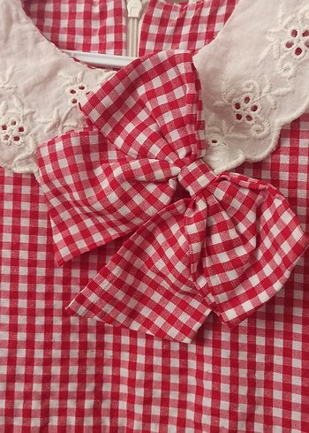 Kız Çocuk Kırmızı Nakışlı Dantelli Elbise - Görsel 6