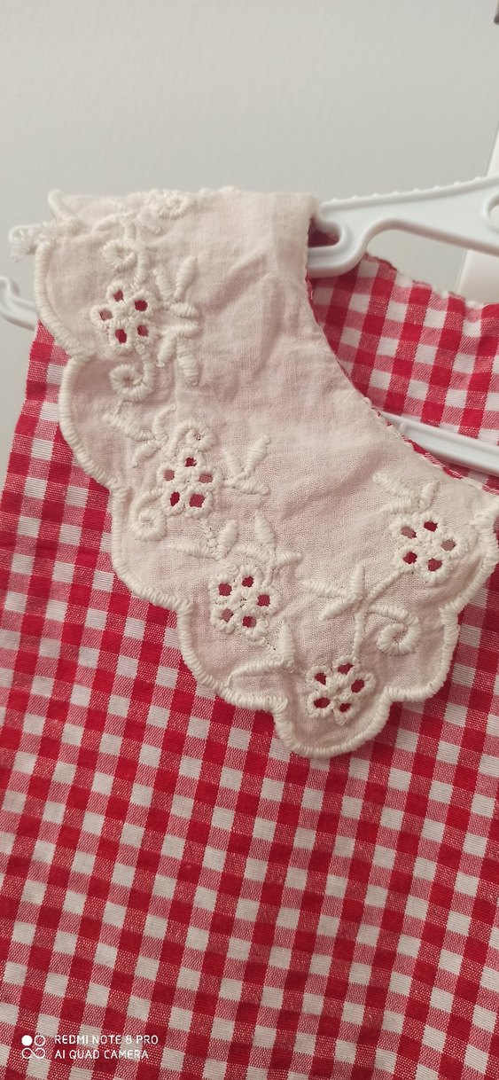 Kız Çocuk Kırmızı Nakışlı Dantelli Elbise - Görsel 3