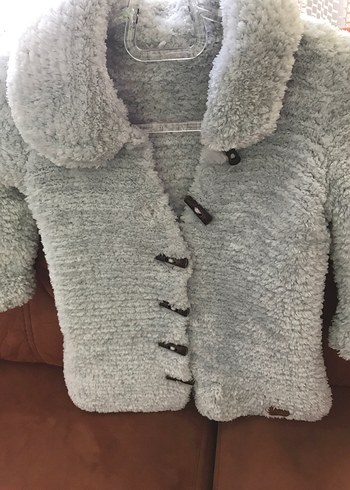 Kız Çocuk Gri Kürklü Örgü kaban mont - Görsel 2