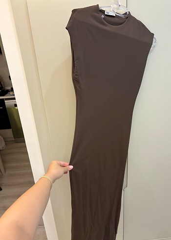 Zara Kahverengi Uzun Kadın Elbise