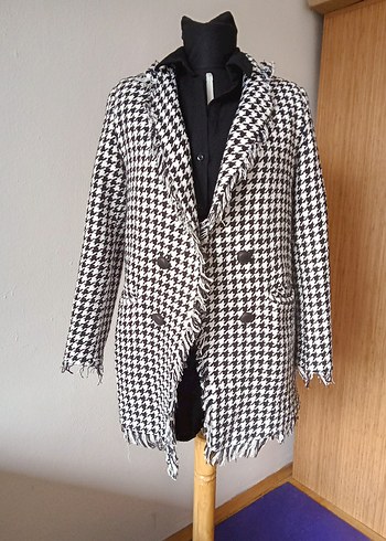 Düğmeli Gri Kazayağı Desenli Kadın Blazer