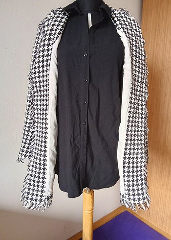 38 Beden Düğmeli Gri Kazayağı Desenli Kadın Blazer