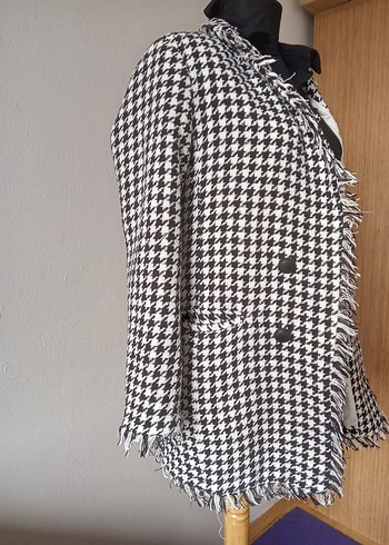 Koton Düğmeli Gri Kazayağı Desenli Kadın Blazer