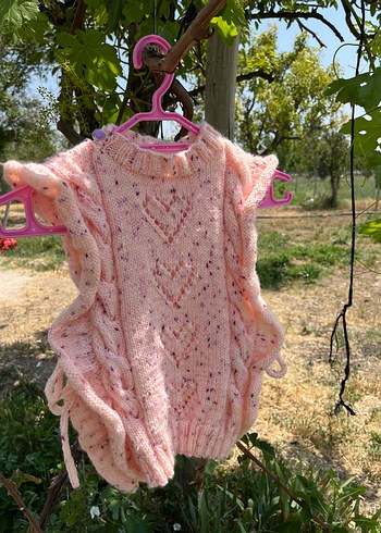 Kız Çocuk Pembe Bohem Örgü Panço - Görsel 2