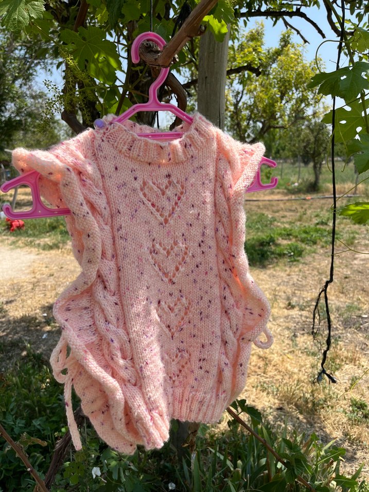 Kız Çocuk Pembe Bohem Örgü Panço - Görsel 2