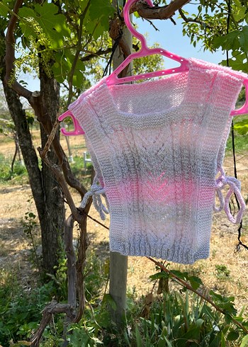 12-18 Ay Beden Kız Çocuk Pastel Pembe Örgü Bohem Yelek
