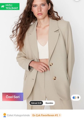 36 Beden Bej Kadın Düğmeli Modern Klasik Blazer Ceket Trendyolmilla
