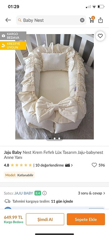 Krem Bej Rengi Baby Nest Anne Yanı Yatak
