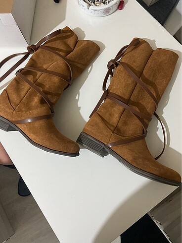 38 Beden Hakiki Dana Derisi Taba Süet Kovboy Çizme Bot