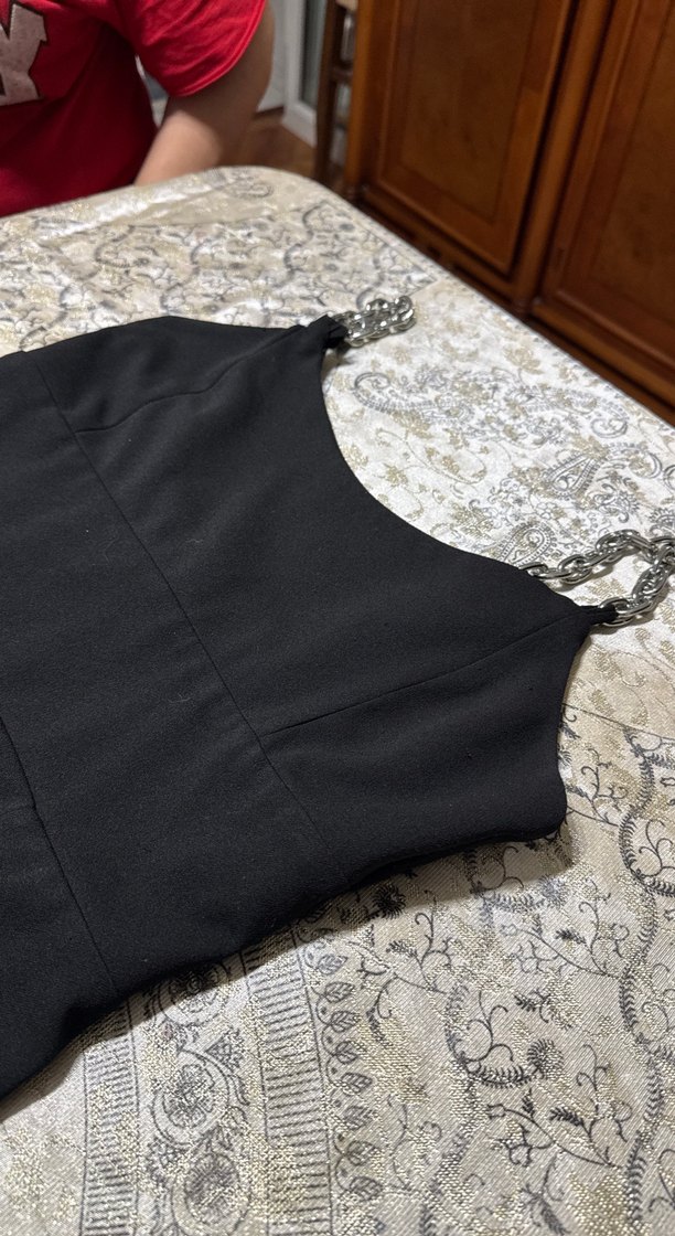 Siyah Uzun Kadın ElbiseYırtmaçlı - Görsel 3