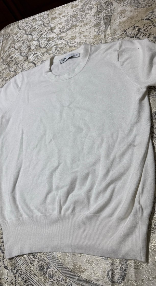 Beyaz Kadın Kısa Kollu Pamuklu Basic Tişört - Görsel 2