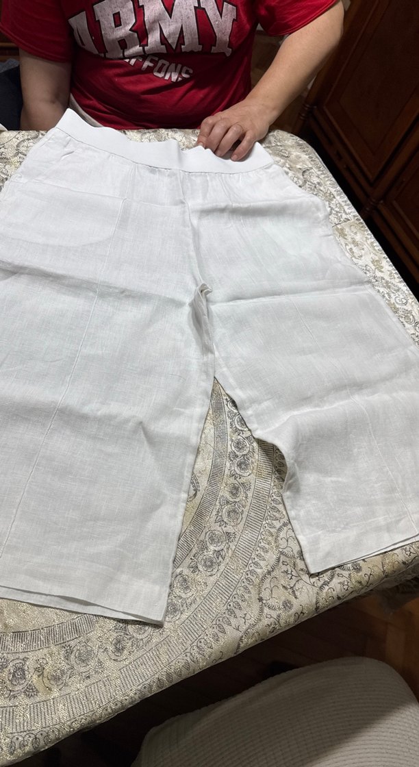Beyaz Kadın Keten Midi Pantolon Dantel Detaylı - Görsel 2