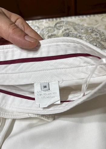 Beyaz Kadın Keten Kumaş Pantolon - Görsel 5