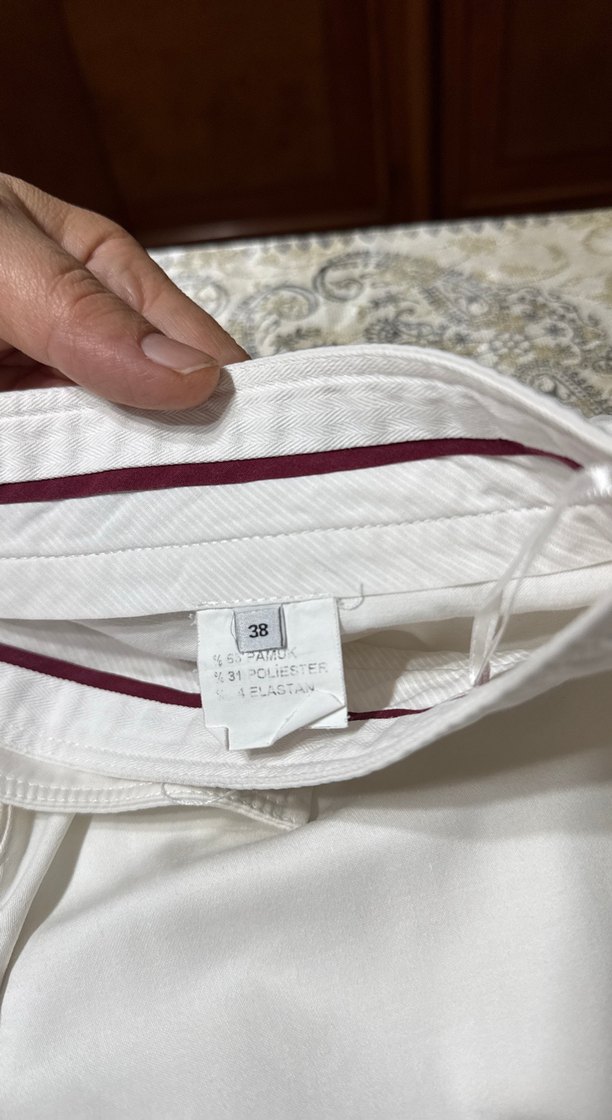 Beyaz Kadın Keten Kumaş Pantolon - Görsel 5