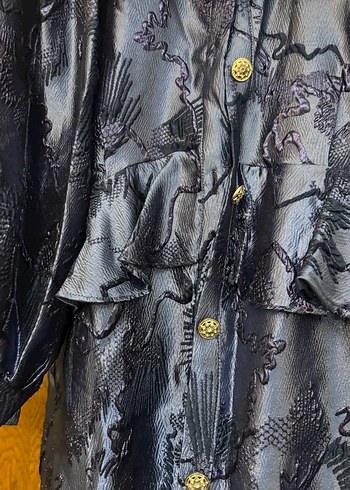 Düğmeli Kısa Mavi Kadın Ceket - Görsel 5