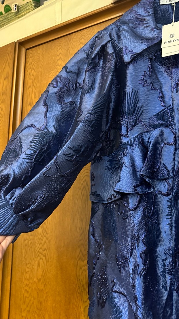 Düğmeli Kısa Mavi Kadın Ceket - Görsel 2