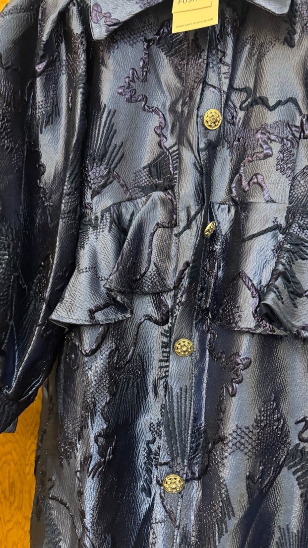 Düğmeli Kısa Mavi Kadın Ceket - Görsel 5