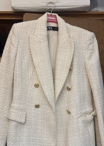 Düğmeli Beyaz Kadın Blazer Ceket - Görsel 4