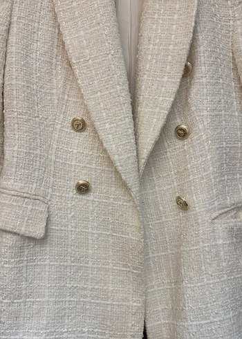 Düğmeli Beyaz Kadın Blazer Ceket - Görsel 2