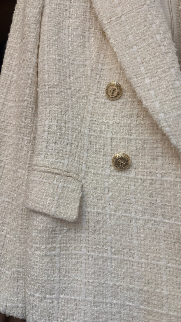 Düğmeli Beyaz Kadın Blazer Ceket - Görsel 5