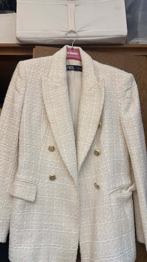 Düğmeli Beyaz Kadın Blazer Ceket - Görsel 4