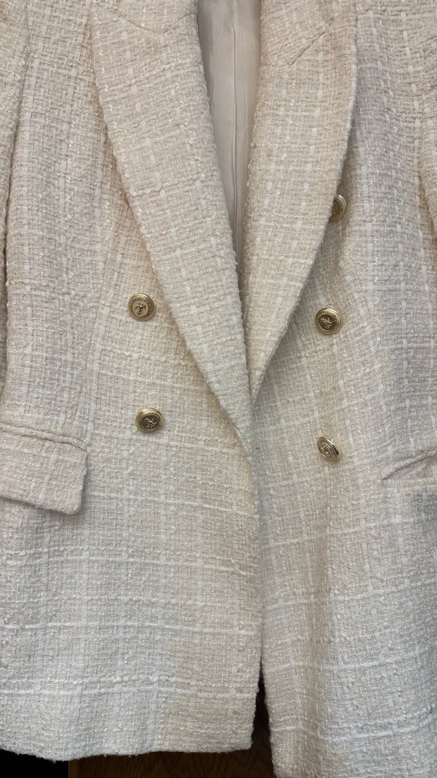 Düğmeli Beyaz Kadın Blazer Ceket - Görsel 2