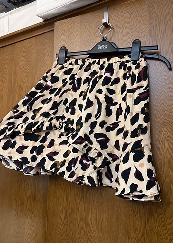 Zara Leopar Desenli Volanli Mini Etek
