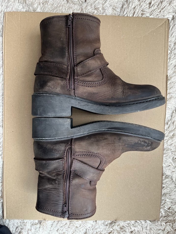 Kahverengi Deri Biker Kadın Botu - Görsel 5