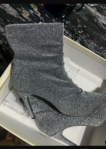 Gri Simli Stiletto Yılan Derisi Desenli Kadın Bot - Görsel 7