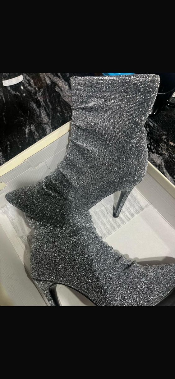 Gri Simli Stiletto Yılan Derisi Desenli Kadın Bot - Görsel 2