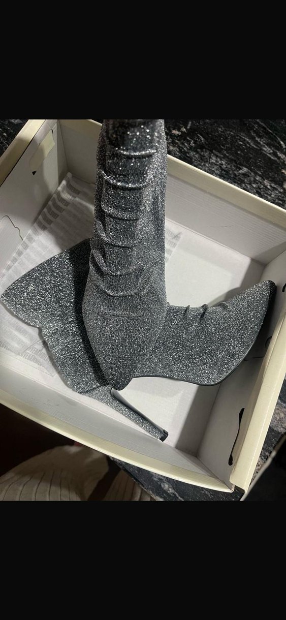 Gri Simli Stiletto Yılan Derisi Desenli Kadın Bot - Görsel 4