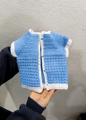 Erkek Bebek Örgü Askılı Tulum, yelek takımı - Görsel 5