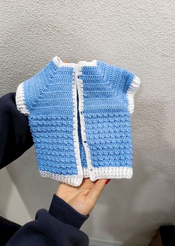 Erkek Bebek Örgü Askılı Tulum, yelek takımı - Görsel 4